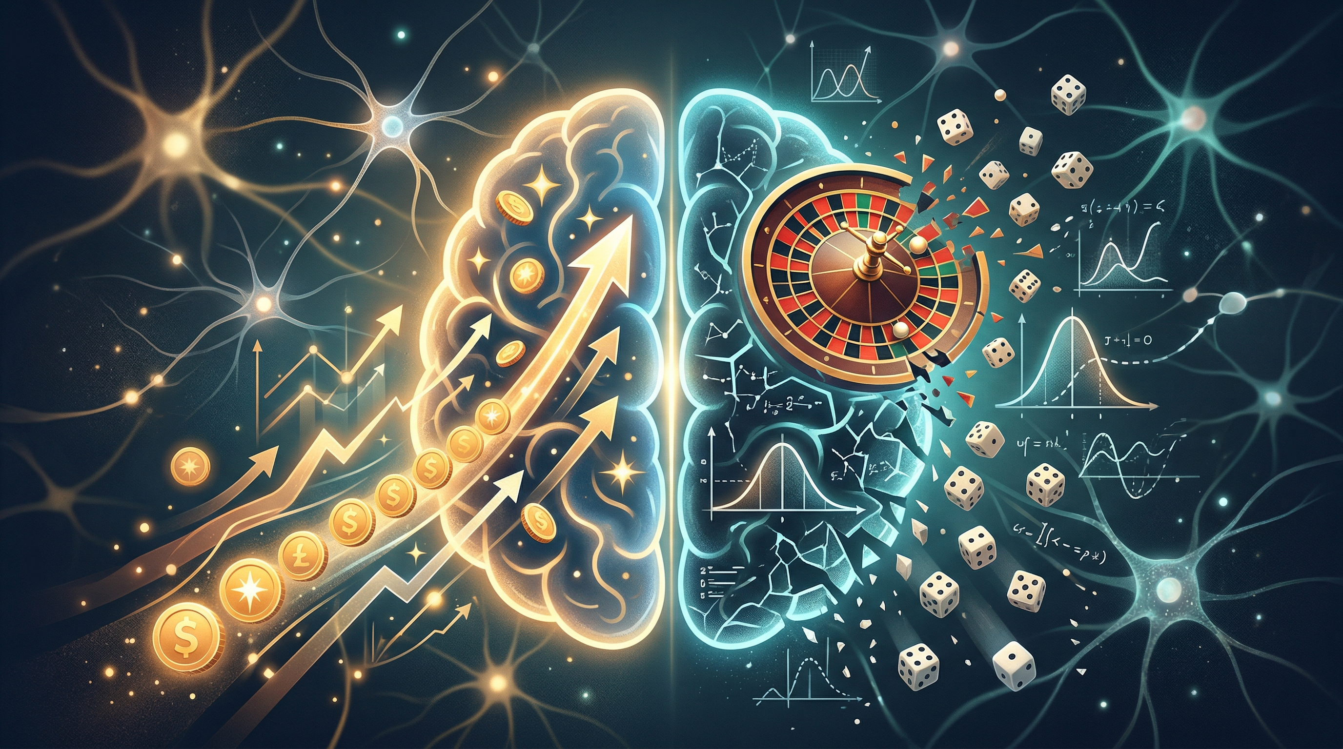 Abstract brain and probability patterns representing streak beliefs in trading